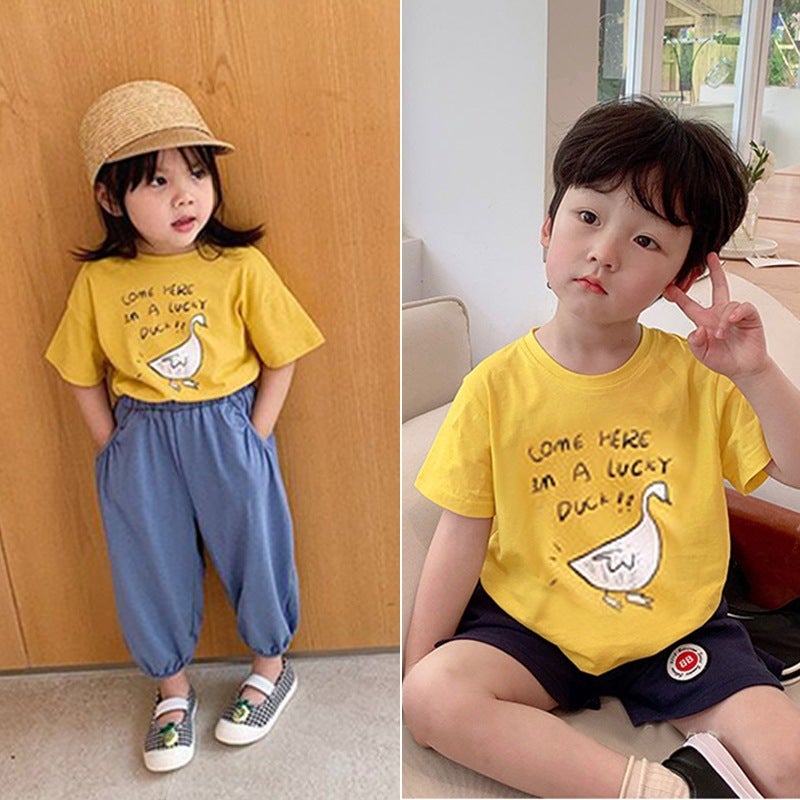 Cotton Children'S Wear Small And Medium-Sized Boys And Girls Summer Short-Sleeved T-Shirt New Stall Korean-Style Cartoon Half-Sleeved Fashion Top - Image 1