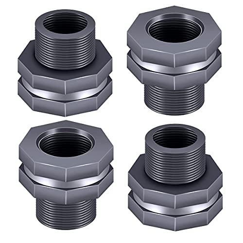 Tnuocke 4PCS PVC Bulkhead Fitting 3/4 Inch,Water Tank Connector Adapter,Thru-Bulk Pipe Fitting for Rain Barrels, Aquariums,Water Tanks,Pools(Grey) H-007 - Image 1
