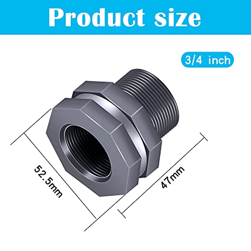 Tnuocke 4PCS PVC Bulkhead Fitting 3/4 Inch,Water Tank Connector Adapter,Thru-Bulk Pipe Fitting for Rain Barrels, Aquariums,Water Tanks,Pools(Grey) H-007 - Image 3