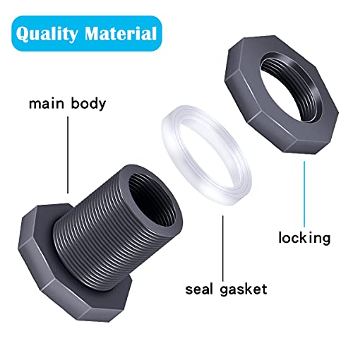 Tnuocke 4PCS PVC Bulkhead Fitting 3/4 Inch,Water Tank Connector Adapter,Thru-Bulk Pipe Fitting for Rain Barrels, Aquariums,Water Tanks,Pools(Grey) H-007 - Image 4