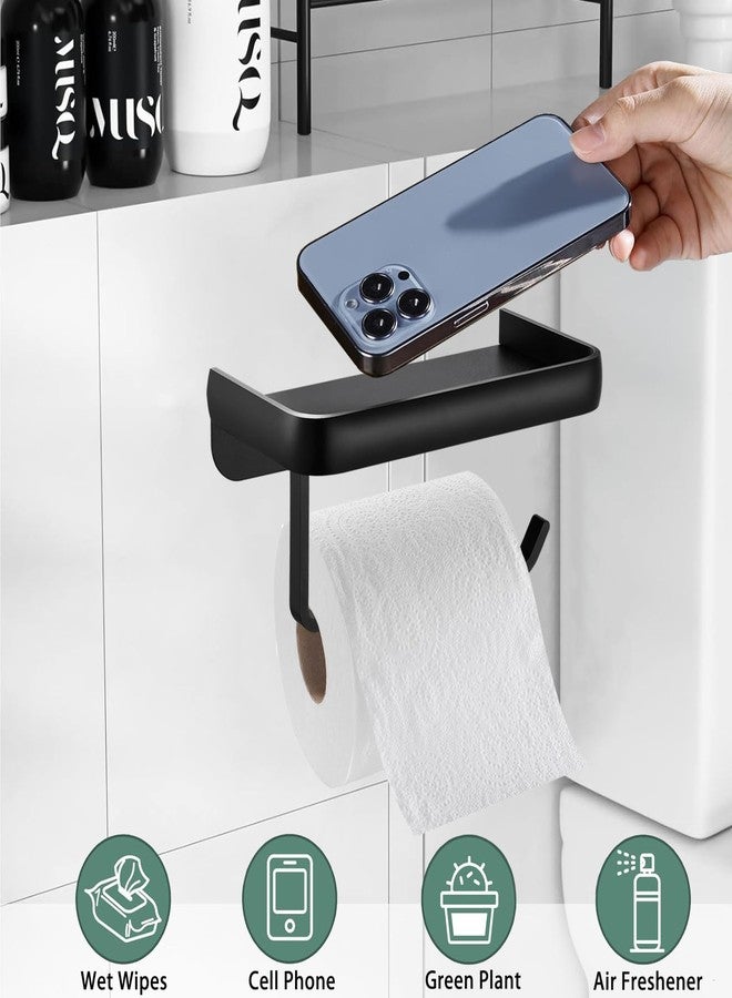 Katezon Toilet Paper Holder with Phone Shelf, Adhesive or Screw Wall Mount Toilet Tissue Roll Holder, Rustproof & Multifunctional Aluminum Bathroom Storage Dispenser (Black) - Image 4