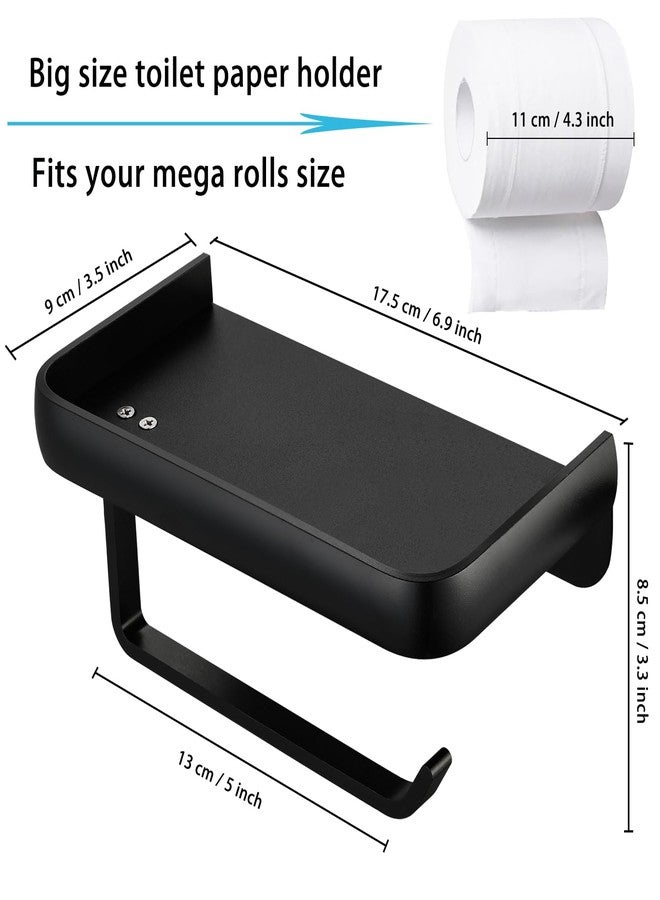 Katezon Toilet Paper Holder with Phone Shelf, Adhesive or Screw Wall Mount Toilet Tissue Roll Holder, Rustproof & Multifunctional Aluminum Bathroom Storage Dispenser (Black) - Image 2