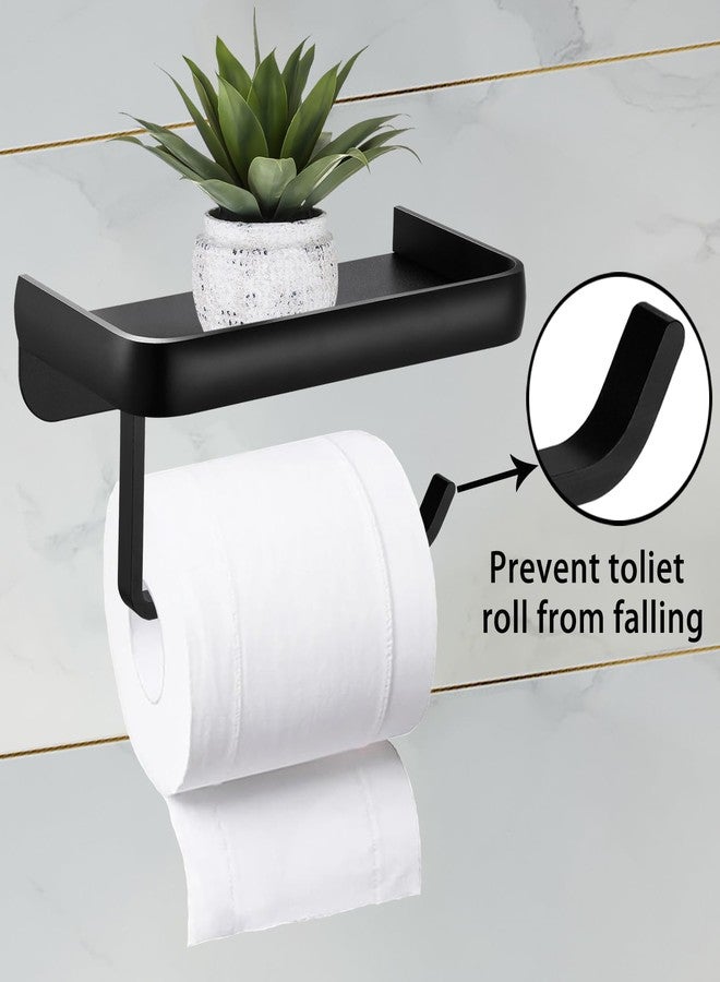 Katezon Toilet Paper Holder with Phone Shelf, Adhesive or Screw Wall Mount Toilet Tissue Roll Holder, Rustproof & Multifunctional Aluminum Bathroom Storage Dispenser (Black) - Image 3