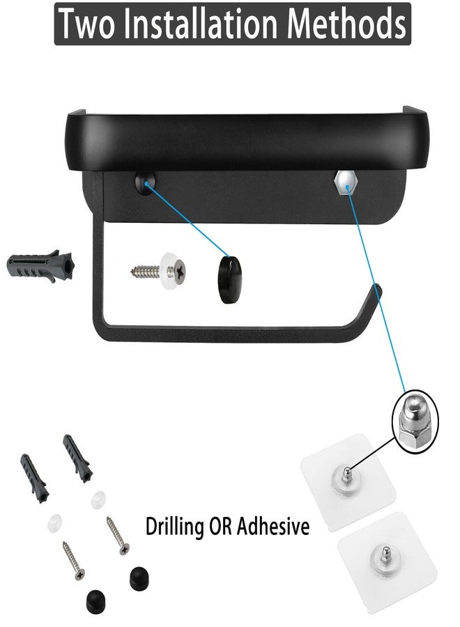 Katezon Toilet Paper Holder with Phone Shelf, Adhesive or Screw Wall Mount Toilet Tissue Roll Holder, Rustproof & Multifunctional Aluminum Bathroom Storage Dispenser (Black) - Image 5