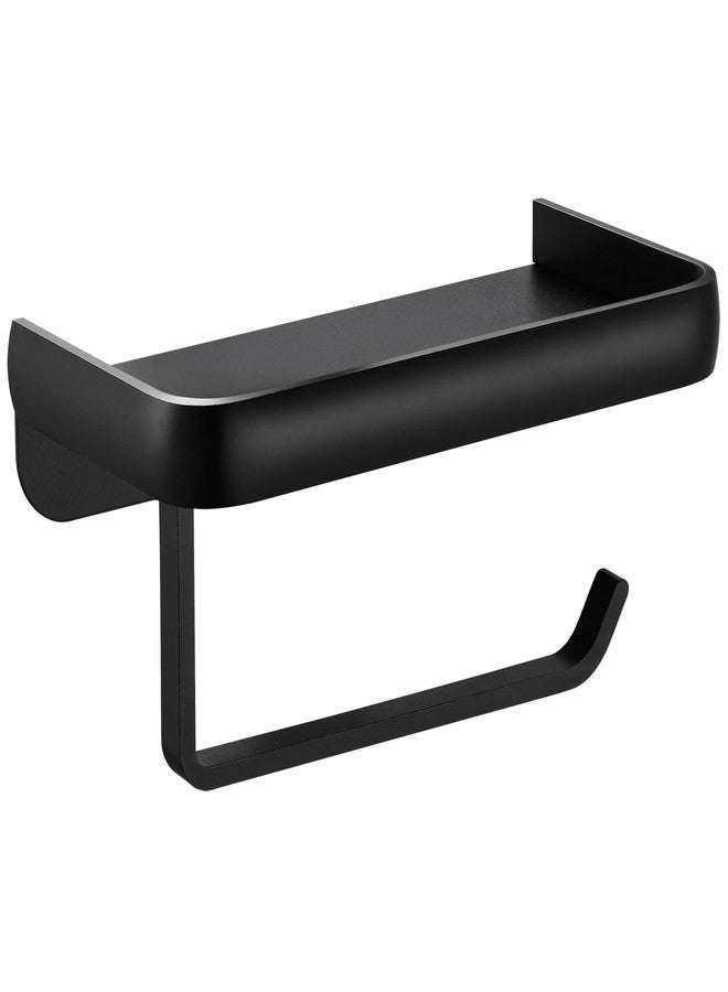 Katezon Toilet Paper Holder with Phone Shelf, Adhesive or Screw Wall Mount Toilet Tissue Roll Holder, Rustproof & Multifunctional Aluminum Bathroom Storage Dispenser (Black) - Image 1