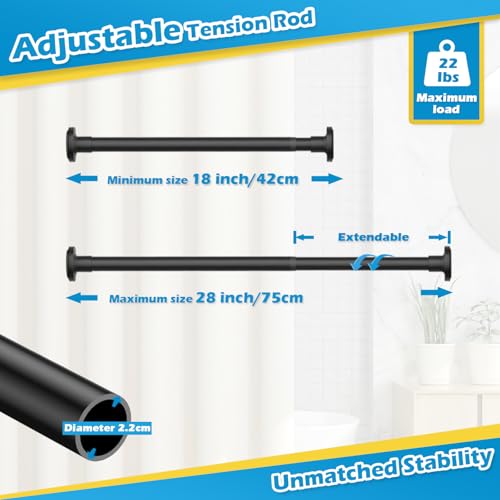 MOEROTER Short Tension Rod 18 to 28 Inch Small Spring Tension Rod No Drilling Adjustable Black Curtain Rod for Windows, Closet, Doorway, Door - Image 4