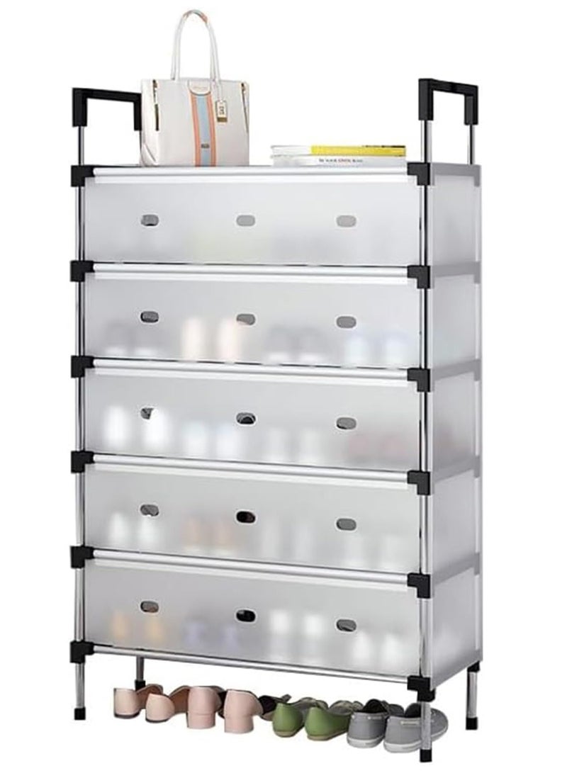 زيريفام رف الأحذية من 6 طوابق مع غطاء متطبق ، قوي وتوفير المساحة ، مناسب لخزانات الملابس والمدخلات وغرف النوم. يمكن للمواد المتينة استيعاب أحذية الرجال وأحذية النساء وأحذية الأطفال ، مع سعة أقصى من 36 أزواج ، مما يوفر حماية عملية للأحذية. - Image 1