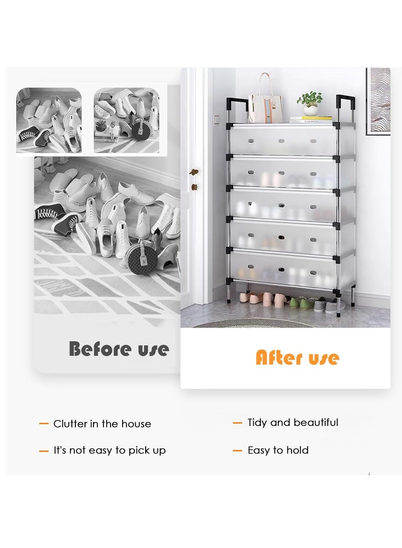 زيريفام رف الأحذية من 6 طوابق مع غطاء متطبق ، قوي وتوفير المساحة ، مناسب لخزانات الملابس والمدخلات وغرف النوم. يمكن للمواد المتينة استيعاب أحذية الرجال وأحذية النساء وأحذية الأطفال ، مع سعة أقصى من 36 أزواج ، مما يوفر حماية عملية للأحذية. - Image 5