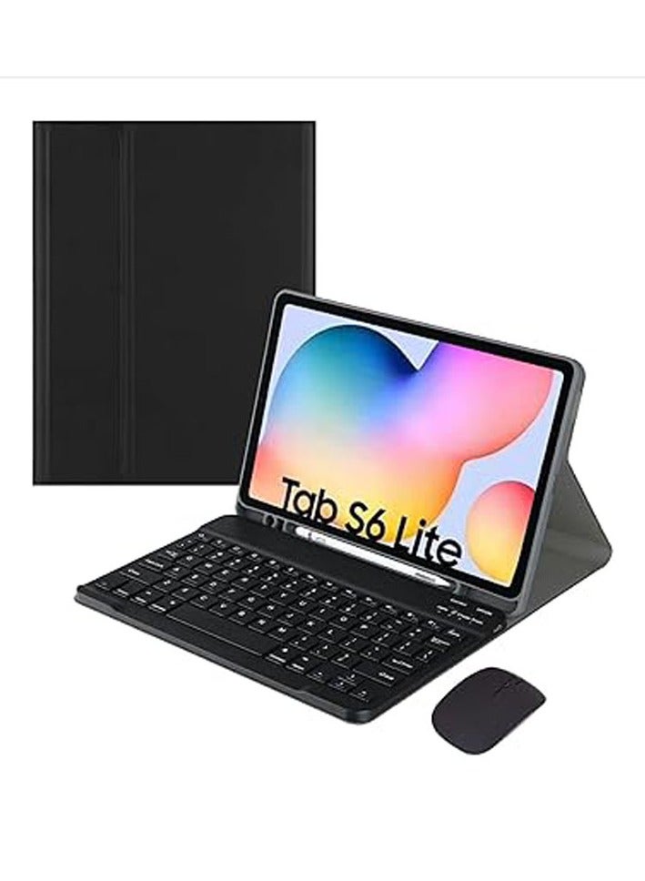 حافظة لوحة مفاتيح تعمل باللمس باللغتين العربية والإنجليزية متوافقة مع جهاز Samsung Galaxy Tab S6 Lite مقاس 10.4 بوصة لعام 2024، تحتوي على لوحة مفاتيح قابلة للفصل، وفأرة، وحافظة واقية مع فتحة للقلم. - Image 1