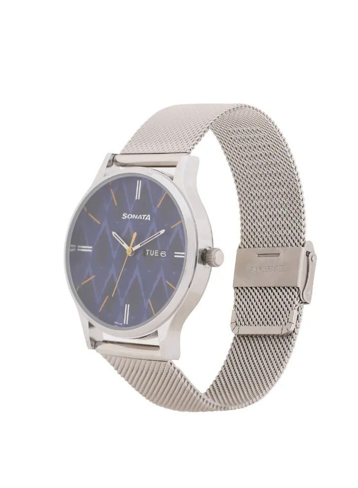 سوناتا ساعة رجالية بسوار ستانلس ستيل وميناء أزرق - Image 1