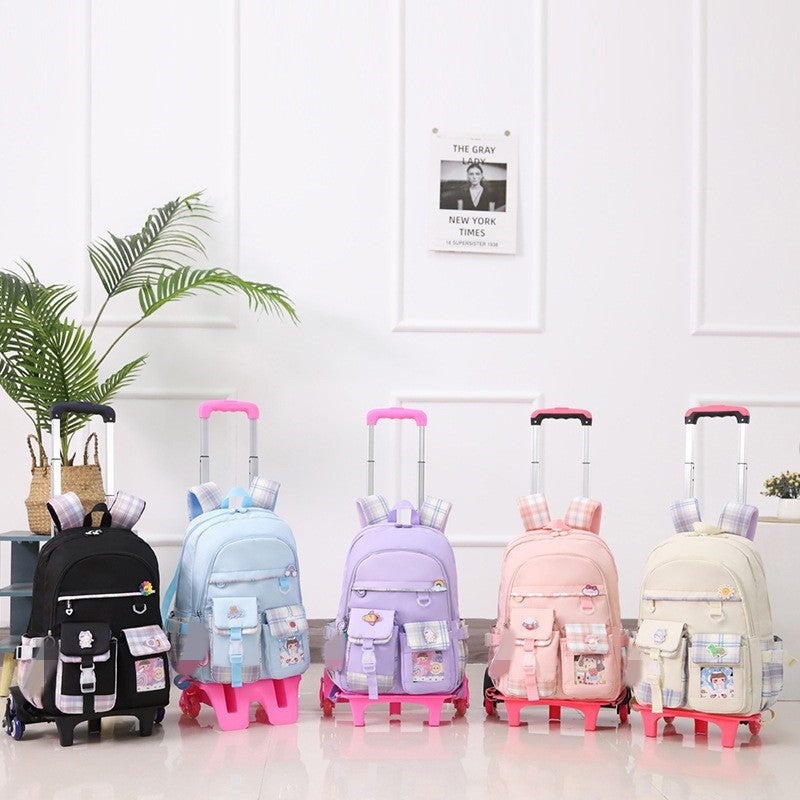 New Trolley School Bag For Primary School Girls In Grades 3-6, Large Capacity, Waterproof, Weight-Reducing, Wheeled Trolley Bag - Image 5