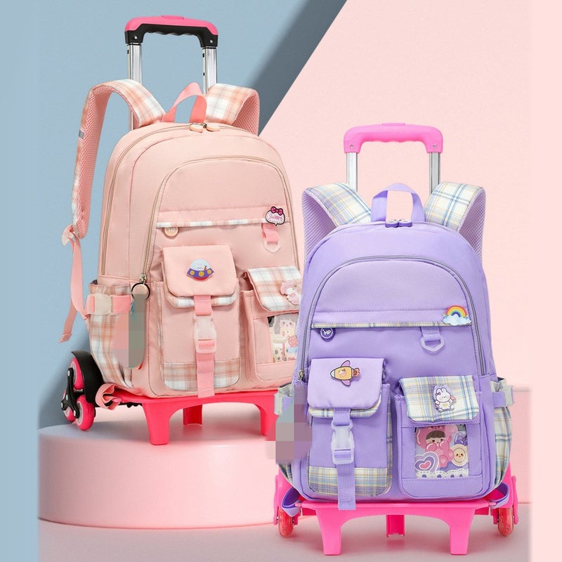 New Trolley School Bag For Primary School Girls In Grades 3-6, Large Capacity, Waterproof, Weight-Reducing, Wheeled Trolley Bag - Image 4