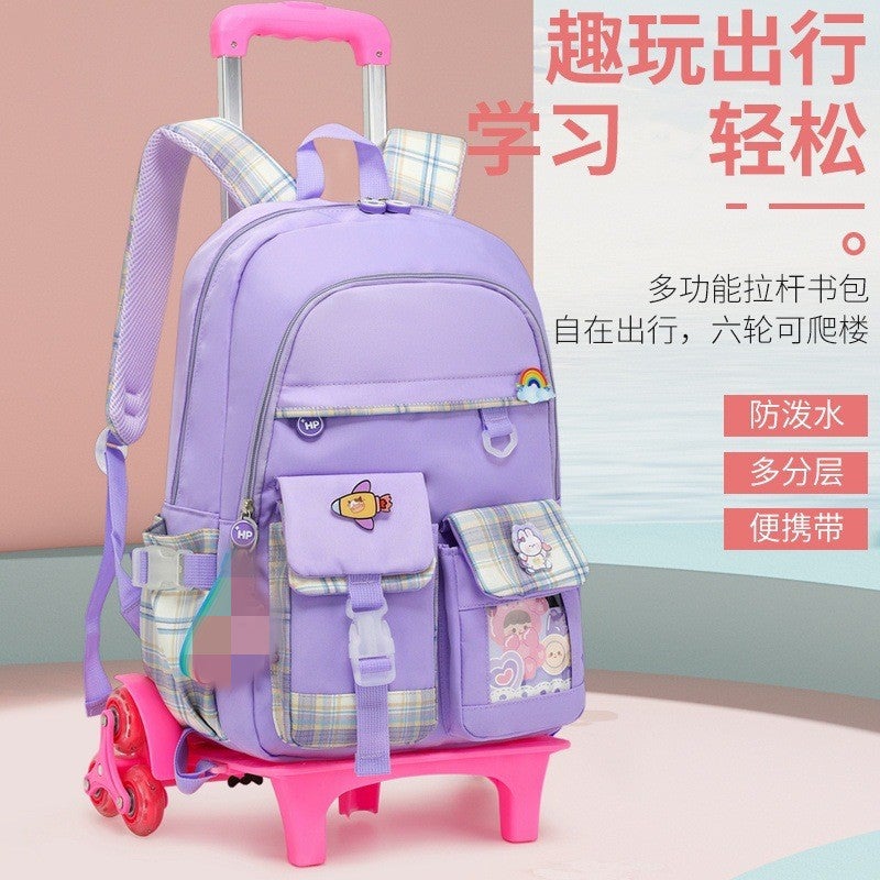 New Trolley School Bag For Primary School Girls In Grades 3-6, Large Capacity, Waterproof, Weight-Reducing, Wheeled Trolley Bag - Image 2