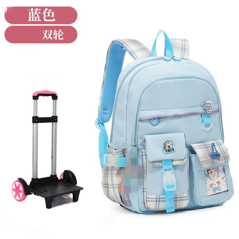 New Trolley School Bag For Primary School Girls In Grades 3-6, Large Capacity, Waterproof, Weight-Reducing, Wheeled Trolley Bag - Image 1