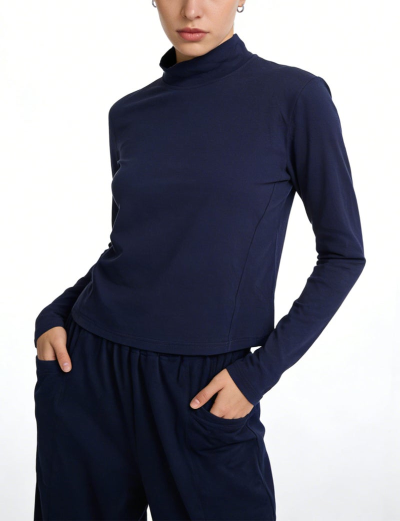 IQSQSQ Womenâ€™s 2 Piece Lounge Set Long Sleeve Top Wide Leg Joggers Elastic Waist with Pockets Casual Travel Outfits(Navy-M) - Image 4