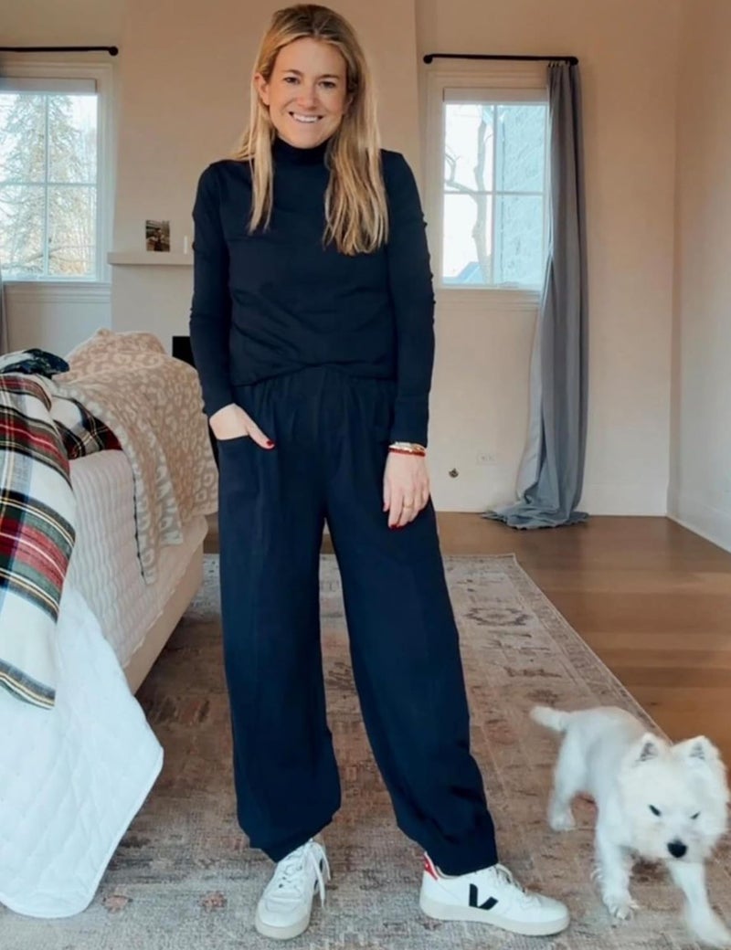 IQSQSQ Womenâ€™s 2 Piece Lounge Set Long Sleeve Top Wide Leg Joggers Elastic Waist with Pockets Casual Travel Outfits(Navy-M) - Image 3