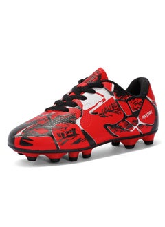 Low-Top Football Shoes for Students 2024 Leather Surface with Long And Short Nails Flat Bottom Large Size for Teenagers Training Red (long nails)