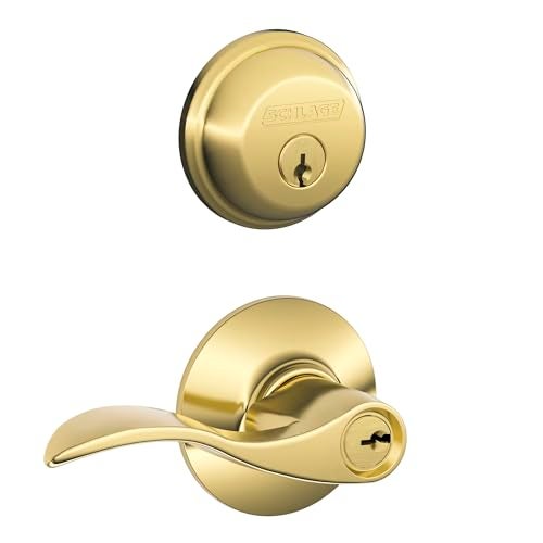 Schlage FB50 V Acc 505 605 Single Cylinder Deadbolt and Keyed Entry Accent Lever, Bright Brass - Image 1