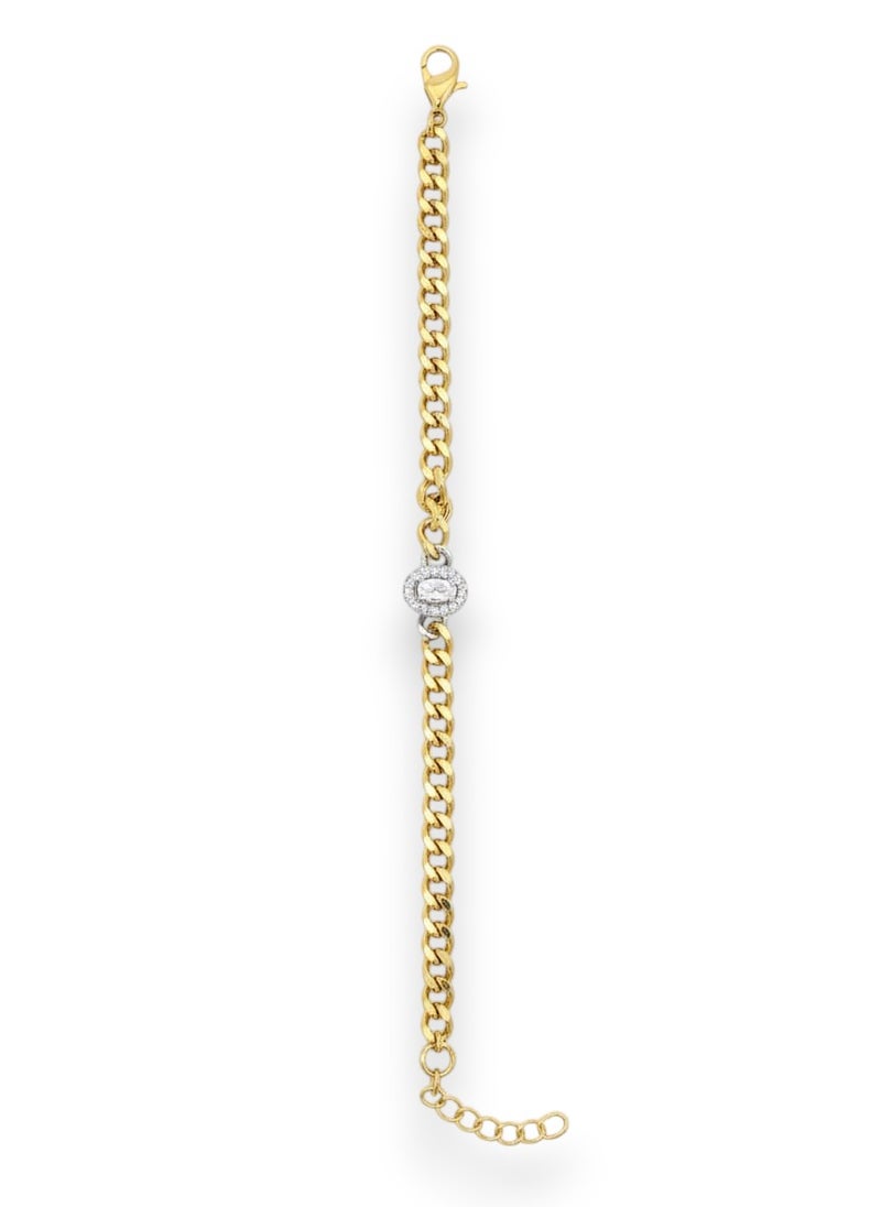 انسيال بتصميم سلسلة سميكة ومطلية باللون الذهبي ، تتوسطها تعليقة علي شكل دائرة محاطة بإطار فضي لامع - مع وصلات إضافية لضبط المقاس. - Image 1