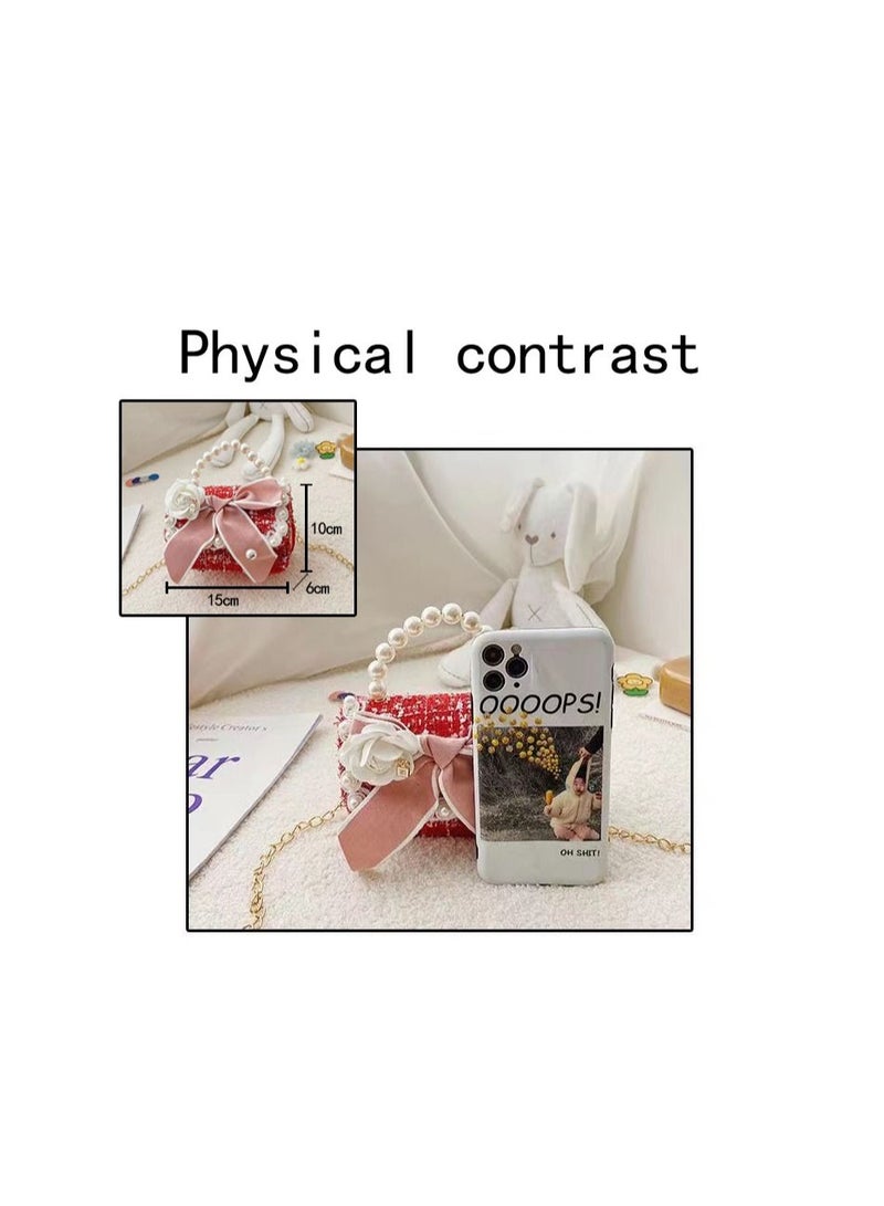 1-Piece Simulation Pearl Handle Handbag,Fashion Big Bowknot Design Girls Simple Crossbody Bags,Lady Small Lightweight Carry-On Bag,Colour Red - Image 2