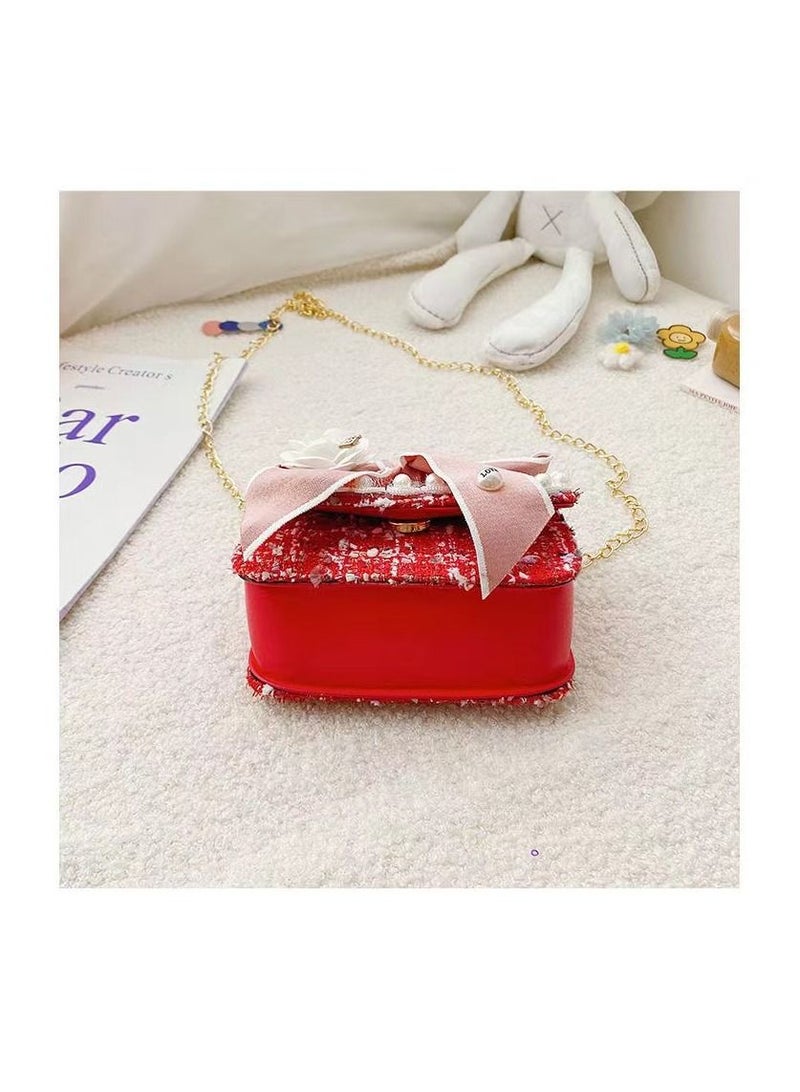 1-Piece Simulation Pearl Handle Handbag,Fashion Big Bowknot Design Girls Simple Crossbody Bags,Lady Small Lightweight Carry-On Bag,Colour Red - Image 1