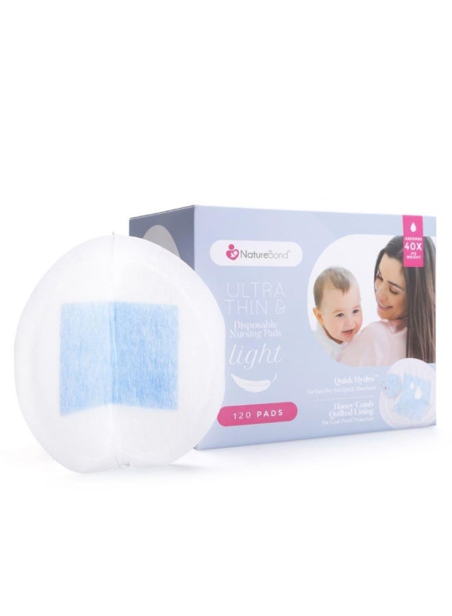 NatureBond Disposable Nursing Pads Ultra Thin Breastfeeding Breast Pads, Light, Contoured and Highly Absorbent. Highest Absorbency/Thinness Ratio 1mm (120 Pads) - Image 1