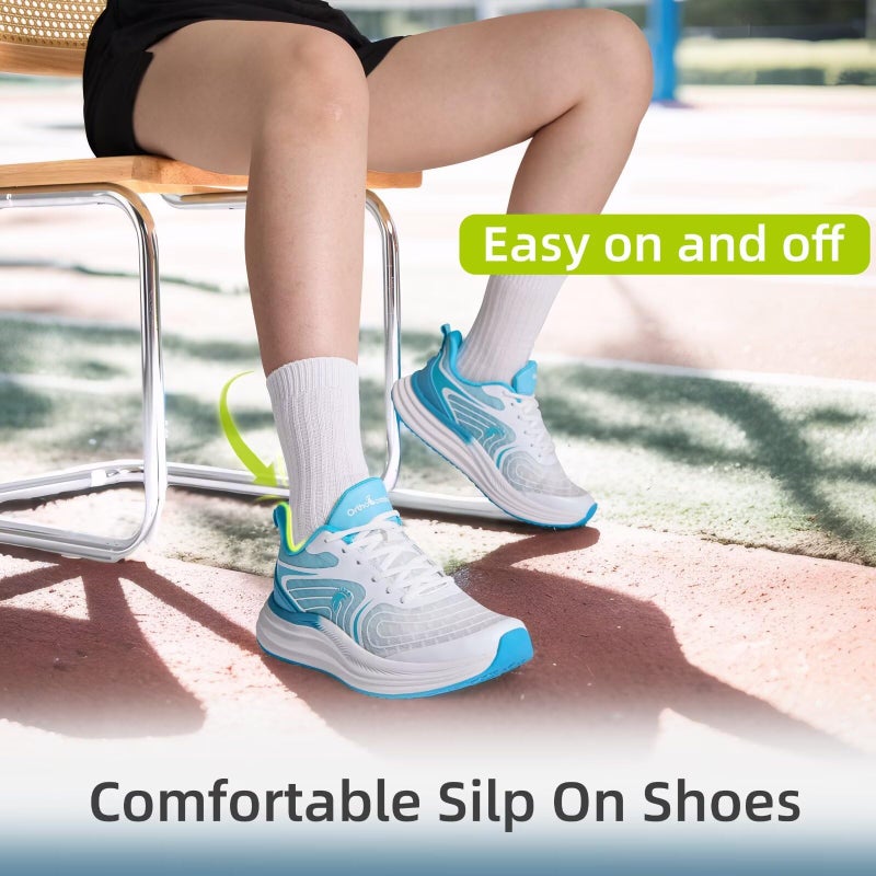 OrthoComfoot Women's Orthopedic Walking Shoes: Comfort Arch Support Heel Spur Arthritis Plantar Fasciitis Tennis Sneakers, Athletic Cushion Thick Sole Outdoor Biking Hiking Trail Sneakers Blue White Size 6 - Image 3