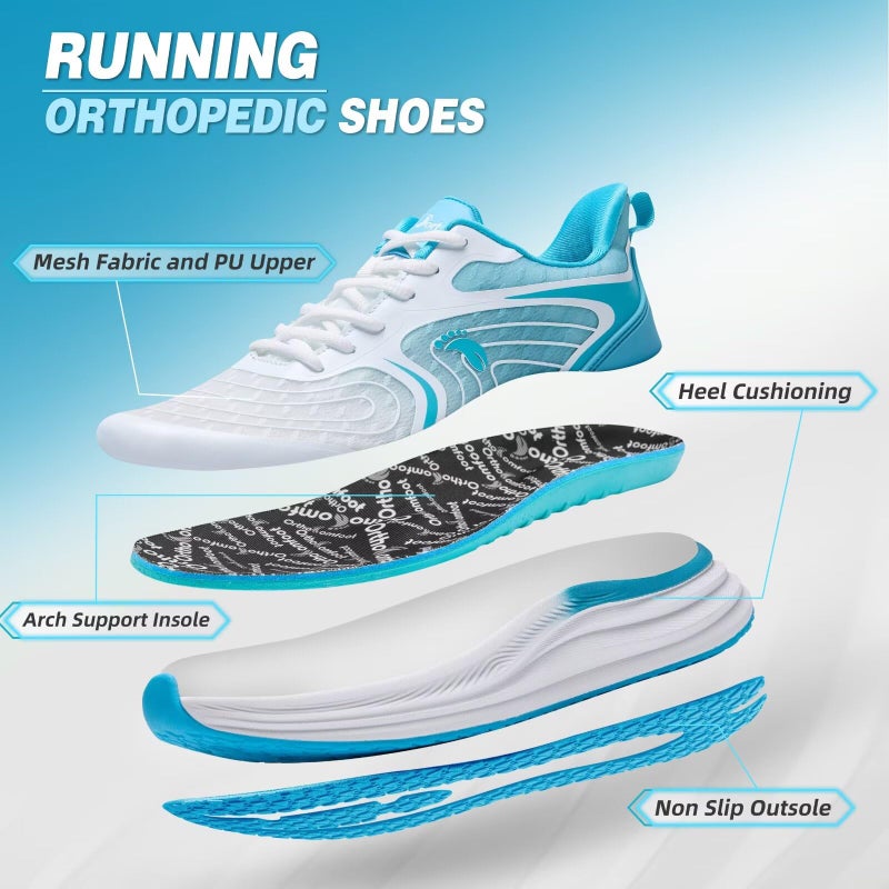 OrthoComfoot Women's Orthopedic Walking Shoes: Comfort Arch Support Heel Spur Arthritis Plantar Fasciitis Tennis Sneakers, Athletic Cushion Thick Sole Outdoor Biking Hiking Trail Sneakers Blue White Size 6 - Image 2