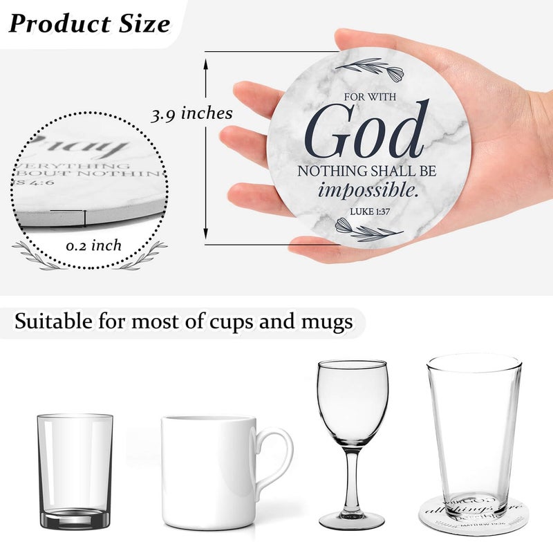 Billbotk Ceramic Coasters with Bible Verses, Coasters Set of 8 with Holder, Absorbent Drink Coasters for Home Decor and Christian Gifts, 4 Inches - Image 3