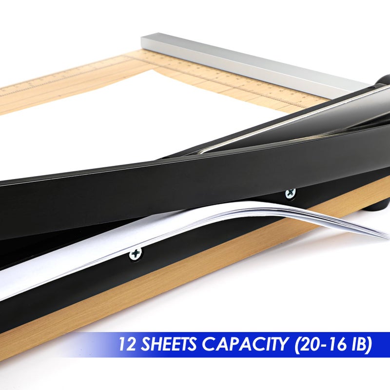 CreGear Paper Cutter, 12" Wood Guillotine Paper Trimmer, 12 Sheet Capacity, Heavy Duty Paper Slicer with Adjustable Guide, Safety Guard and Blade Lock - Image 3