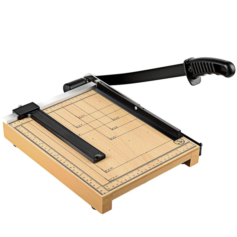 CreGear Paper Cutter, 12" Wood Guillotine Paper Trimmer, 12 Sheet Capacity, Heavy Duty Paper Slicer with Adjustable Guide, Safety Guard and Blade Lock - Image 1
