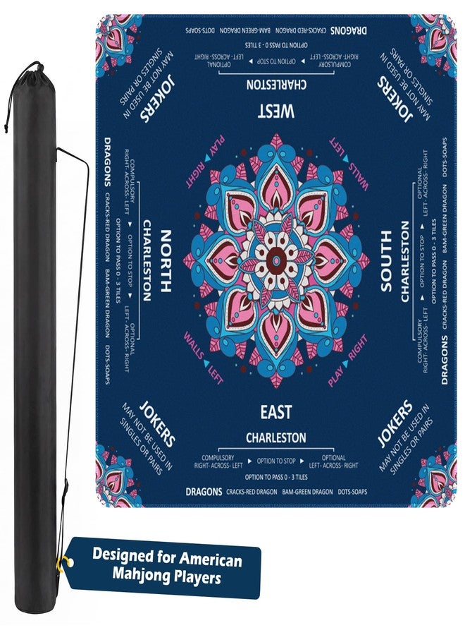 NewShot American Mahjong Mat with Rules, 32.5"x32.5"Mandala Floral Blue Mahjong Pad - Image 1