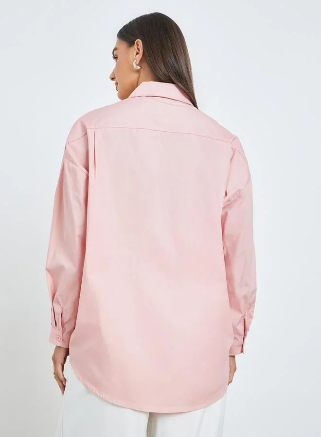 Styli  Pink Pearl Embellished Relaxed Fit Shirt for Women | Best Price UAE