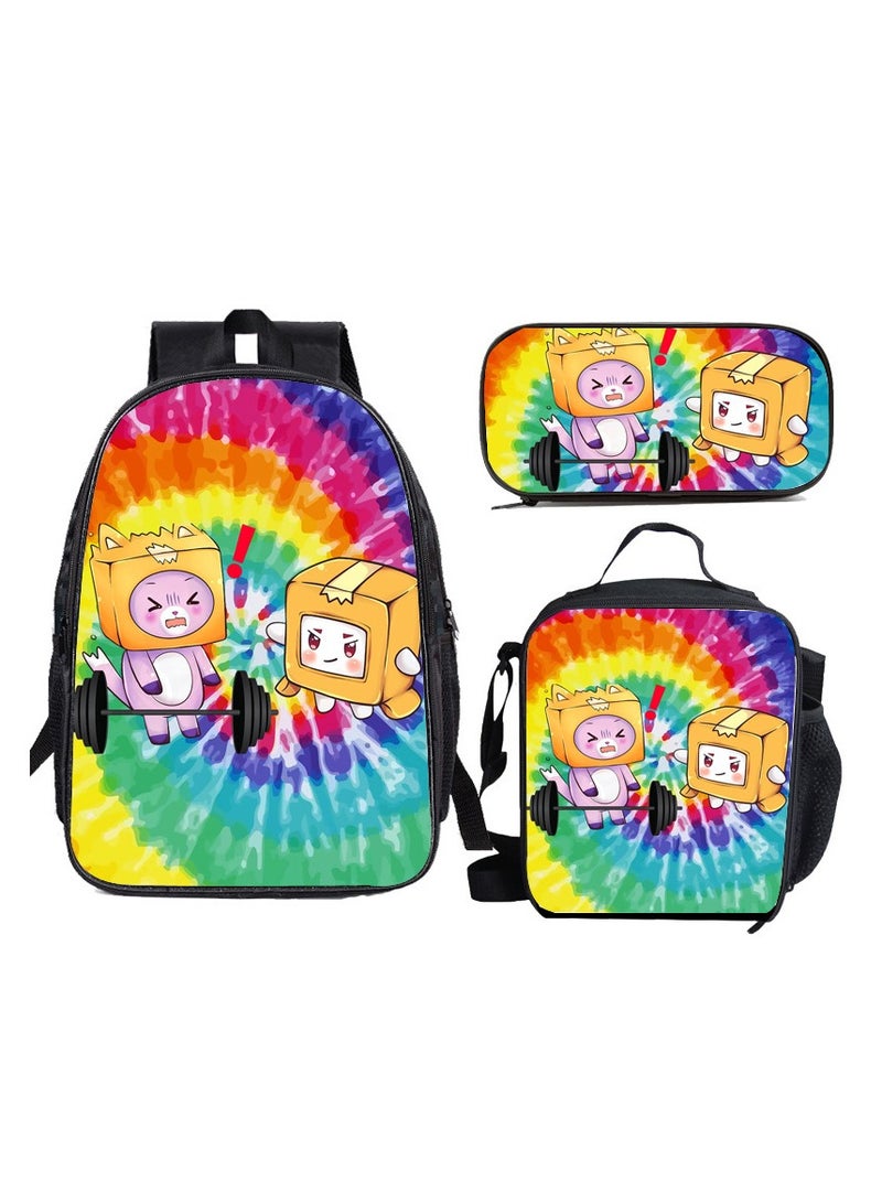 SKT Shiketro lankybox cartoon print school bag kindergarten lunch bag shoulder bag primary school student pencil bag backpack  - Image 1