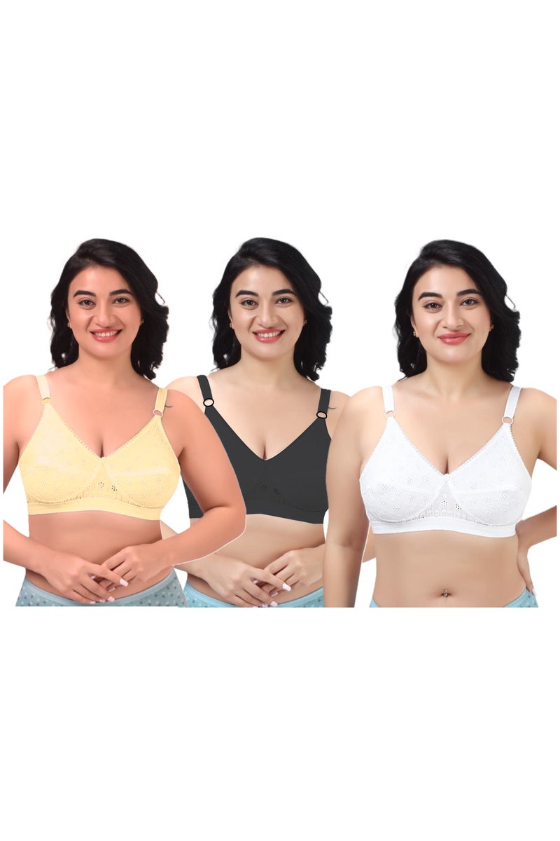 RAJNI Pack of 3 Women Bra 100% Cotton Breathable Non-Padded Double Layer Adjustable Straps Wire-free Plus Size  - Image 1
