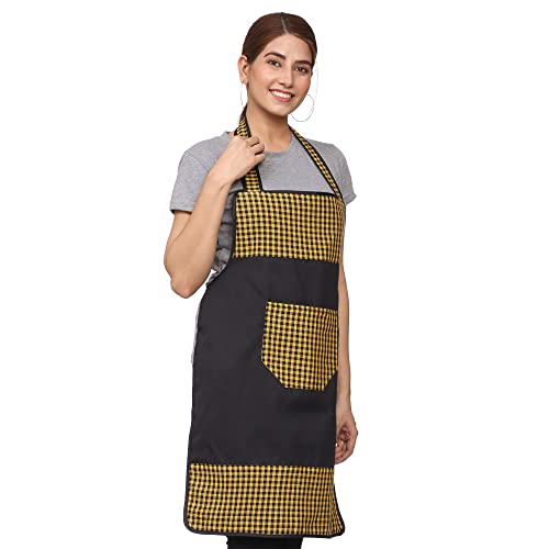 JMi Check and Plain Fabric Designer Waterproof Apron With Front Multi Purpose Pocket For Kitchen, Cooking, Dusting, Home. (Pack of 2) (Multi - 13) - Image 4