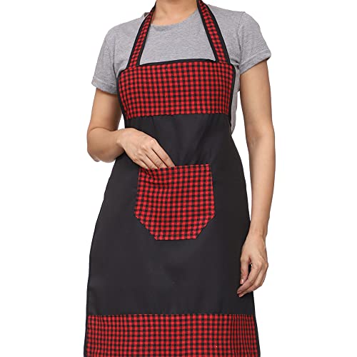 JMi Check and Plain Fabric Designer Waterproof Apron With Front Multi Purpose Pocket For Kitchen, Cooking, Dusting, Home. (Pack of 2) (Multi - 13) - Image 2