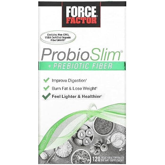 Force Factor ProbioSlim + Prebiotic Fiber Weight Loss Supplement for Women and Men, Probiotic and Prebiotic Digestive Health Support with Green Tea Extract and Psyllium Husk Fiber, 120 Capsules - Image 1