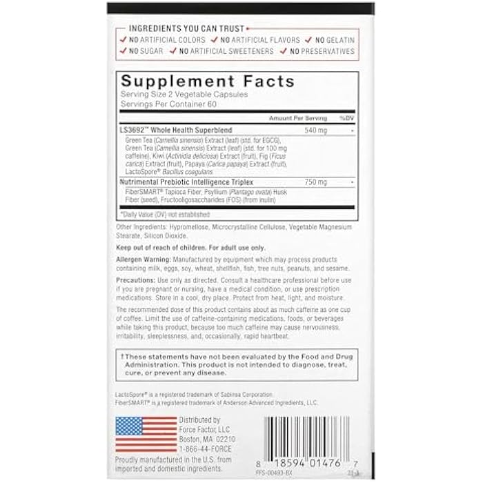 Force Factor ProbioSlim + Prebiotic Fiber Weight Loss Supplement for Women and Men, Probiotic and Prebiotic Digestive Health Support with Green Tea Extract and Psyllium Husk Fiber, 120 Capsules - Image 2