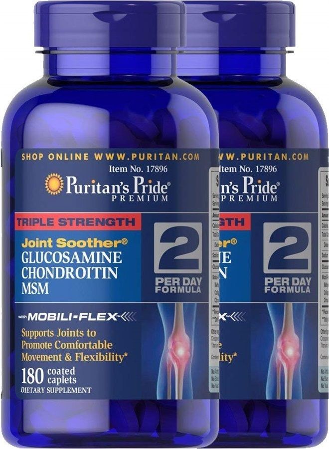 Puritan's Pride 2-Pack of Triple Strength Glucosamine, Chondroitin & MSM Joint Soother-180 Caplets (360 Caplets Total) 