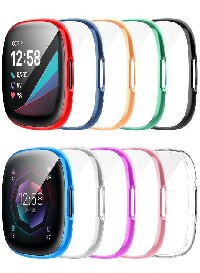 Tiorecime 10 Pack Screen Protector Case for Fitbit Sense 2/Versa 4, Shockproof Soft TPU Cover, All-Around Scratch Resistant Protective Case Compatible with Versa 4/Sense 2 Smartwatch - Image 1