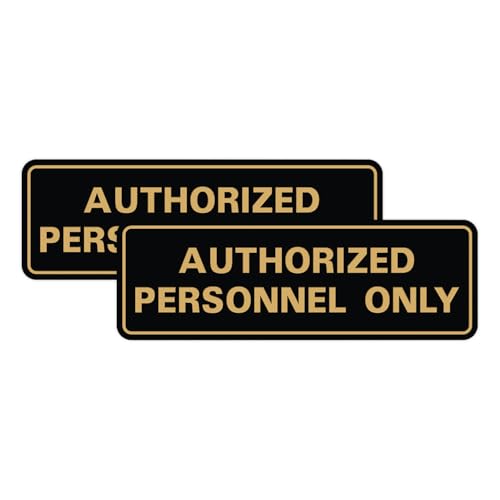 All Quality Standard AUTHORIZED PERSONNEL ONLY Wall or Door Sign Secure Access Control Easy Installation BlackGold Medium 2 Pack - Image 1