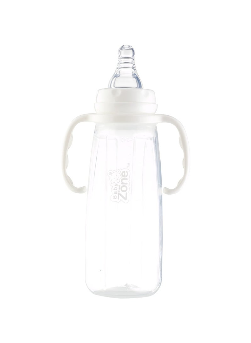 BABY ZONE Baby Zone Baby Feeding Bottle with Double Handles and Transparent Cap – 240ml – White - Image 2