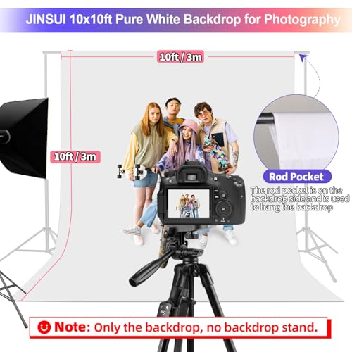 JINSUI خلفية بيضاء لجلسة تصوير، 10x10 قدم ستارة خلفية مزدوجة الجانب للتصوير الفوتوغرافي، شاشة خلفية بيضاء من قماش البوليستر لاستوديو التصوير، دمية حفلة (خلفية فقط) - Image 2