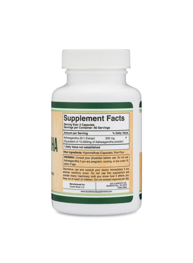 Double Wood Supplements Ashwagandha Capsules, 120 Count (500mg Extract 20:1 Potency) Adaptogen Stress Relief by Double Wood - Image 2