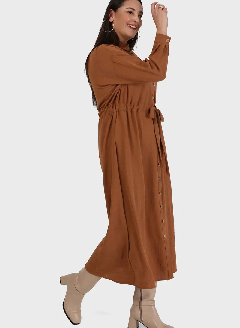 Alia by modanisa Button Down Ruched Waist Shirt Dress