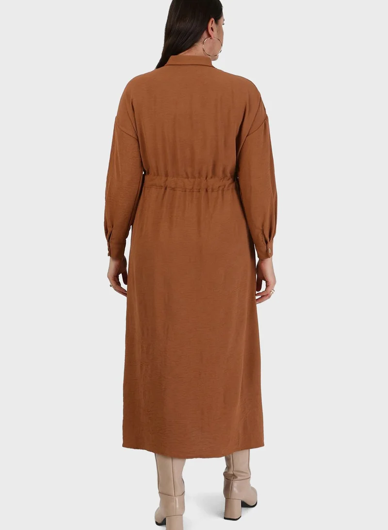 Alia by modanisa Button Down Ruched Waist Shirt Dress