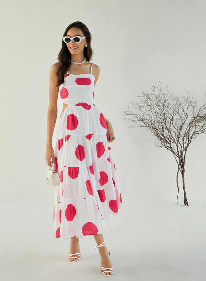ساسافراس فستان ميدي بطبعة نقاط بولكا - Image 1
