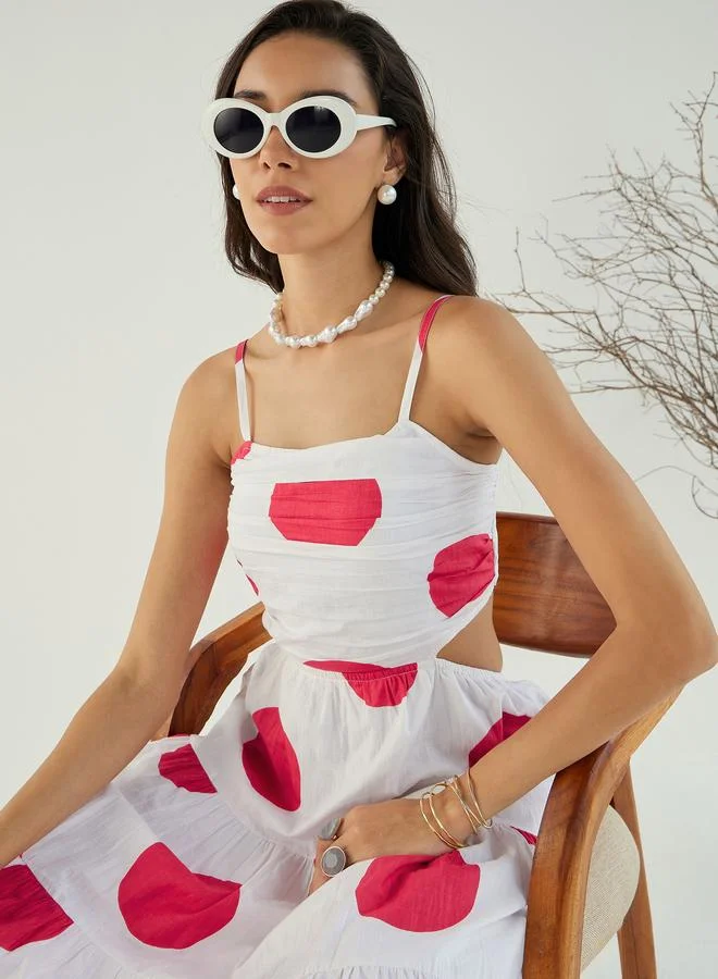 SASSAFRAS Sassafras White Back Cut-Out Polka Dot Midi Dress