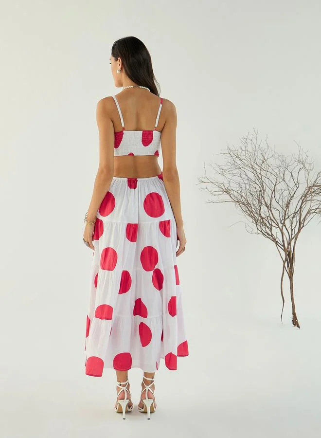 SASSAFRAS Sassafras White Back Cut-Out Polka Dot Midi Dress